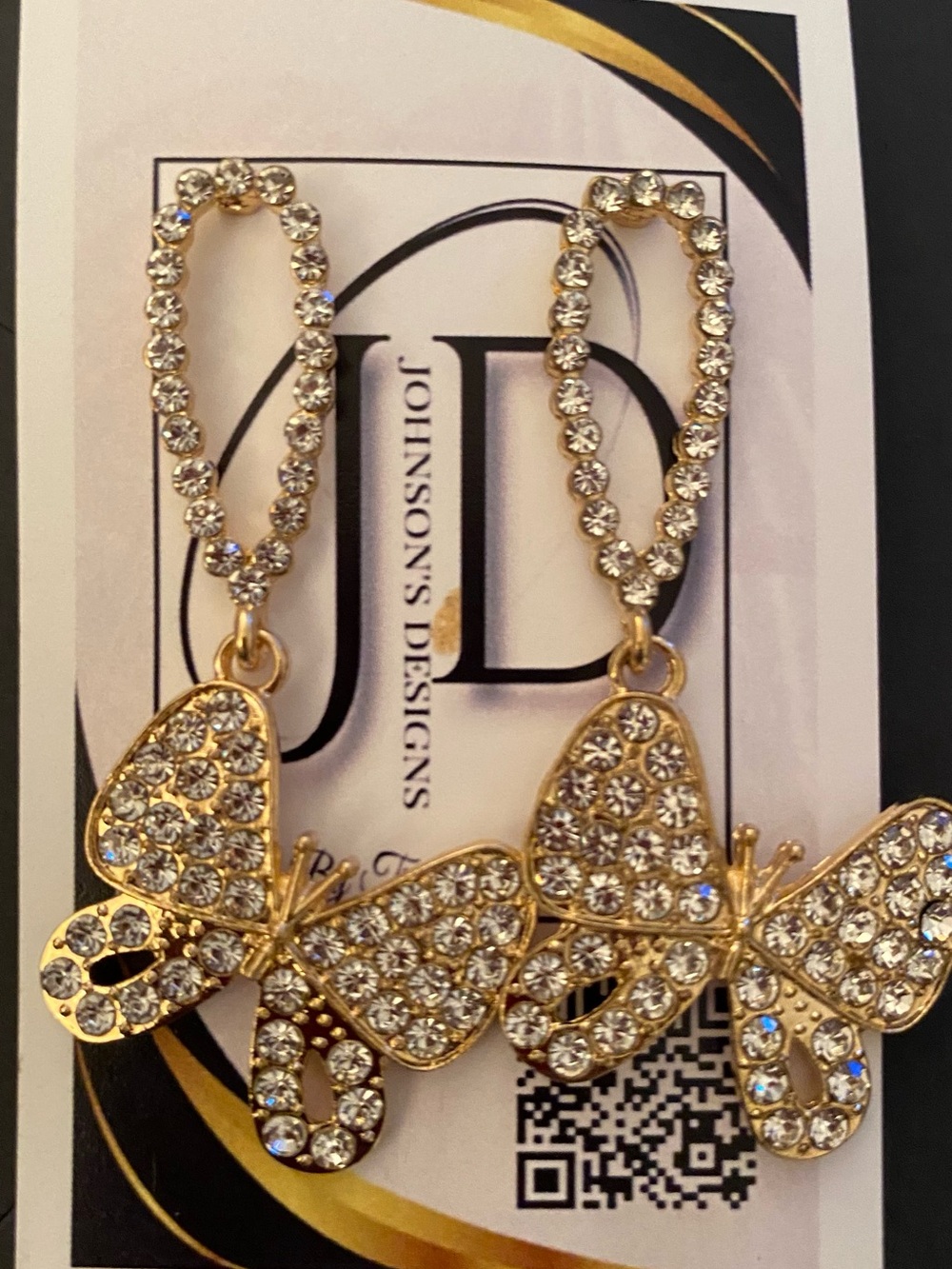 Gold Crystal Butterfly Drop Earrings - Gold